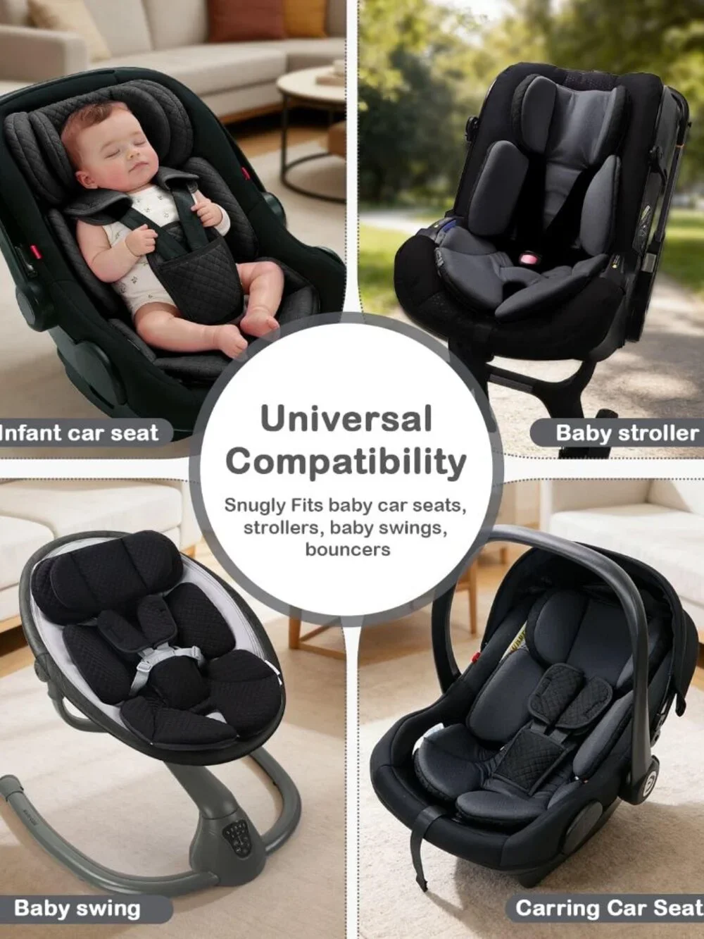 Infant Car Seat Insert Adjustable Head Support for Newborn Toddler - Black